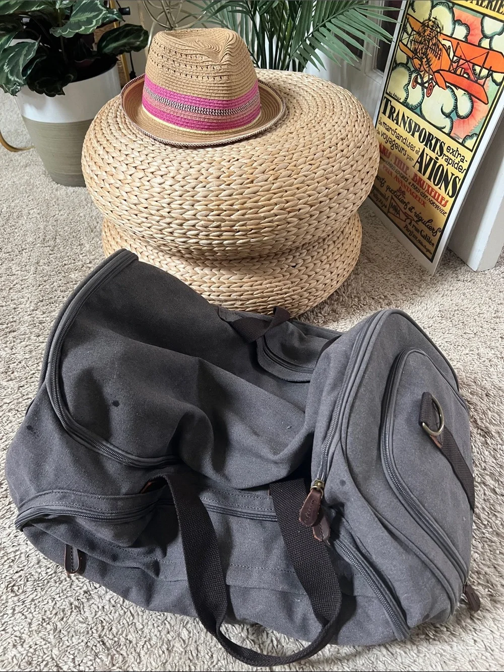 Gray Canvas Weekender Duffel Bag - Unbranded